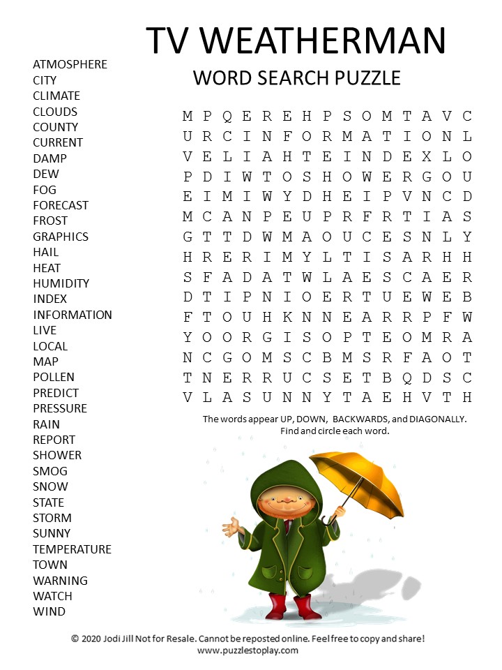 TV Weatherman Word Search Puzzle
