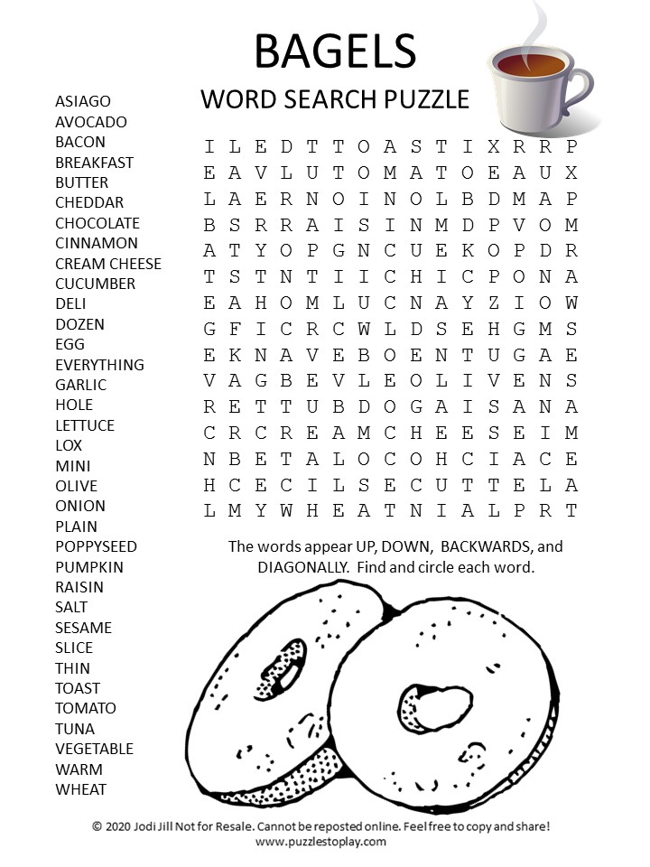 bagels word search puzzle