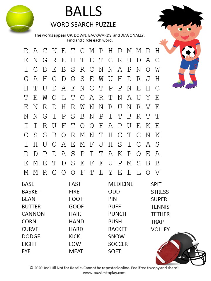 Balls Word Search Puzzle Puzzles to Play