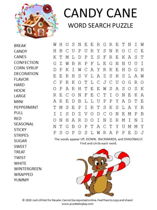 Candy Cane Word Search Puzzle - Puzzles to Play