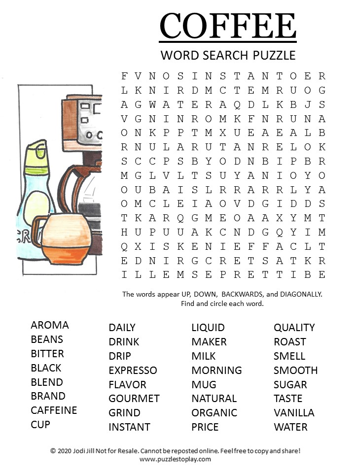 Coffee Word Search Puzzle Puzzles to Play