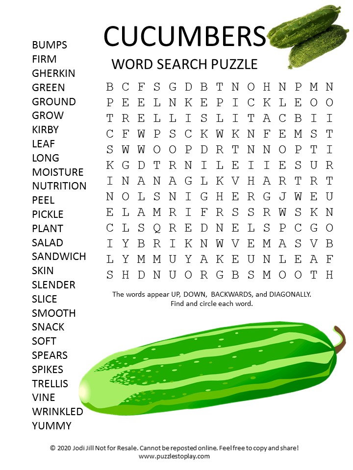 cucumbers word search puzzle
