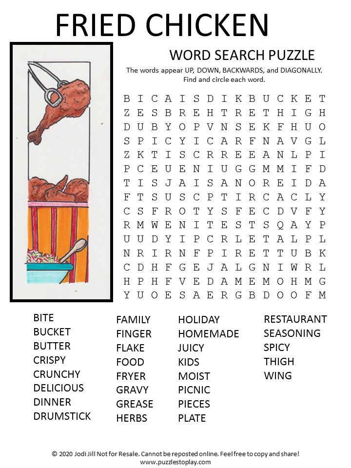 Fried Chicken Printable Word Search Puzzle - Puzzles to Play