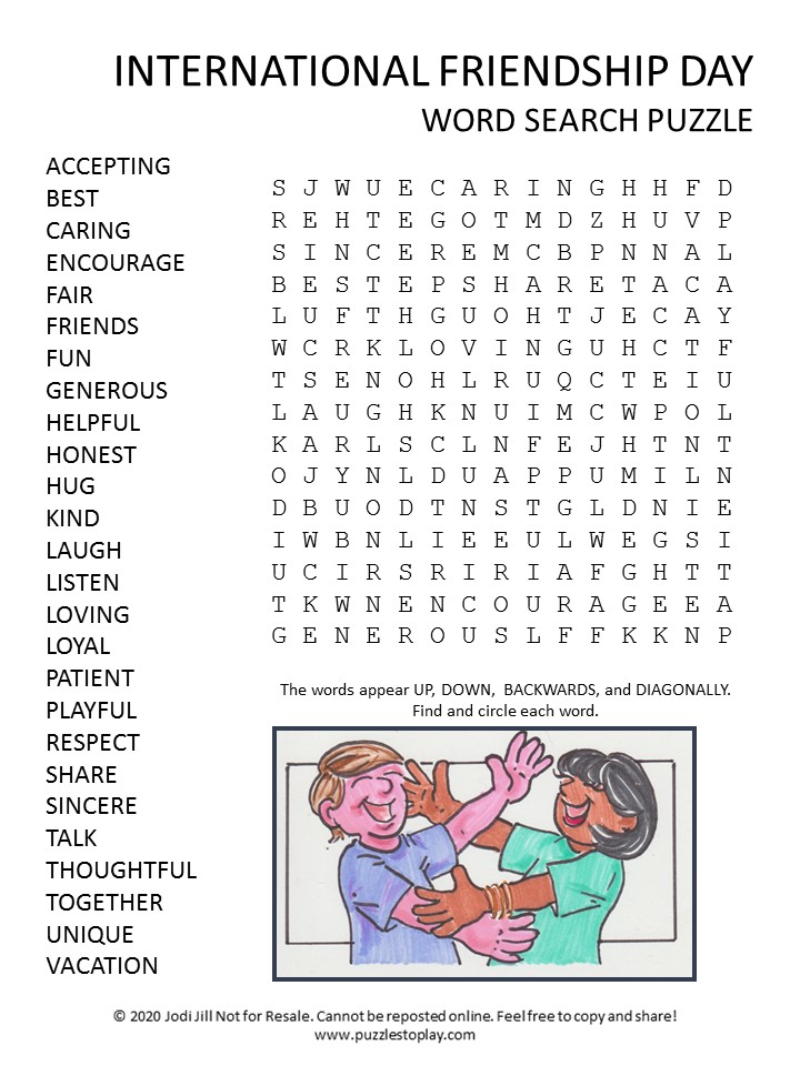 friendship word search puzzle