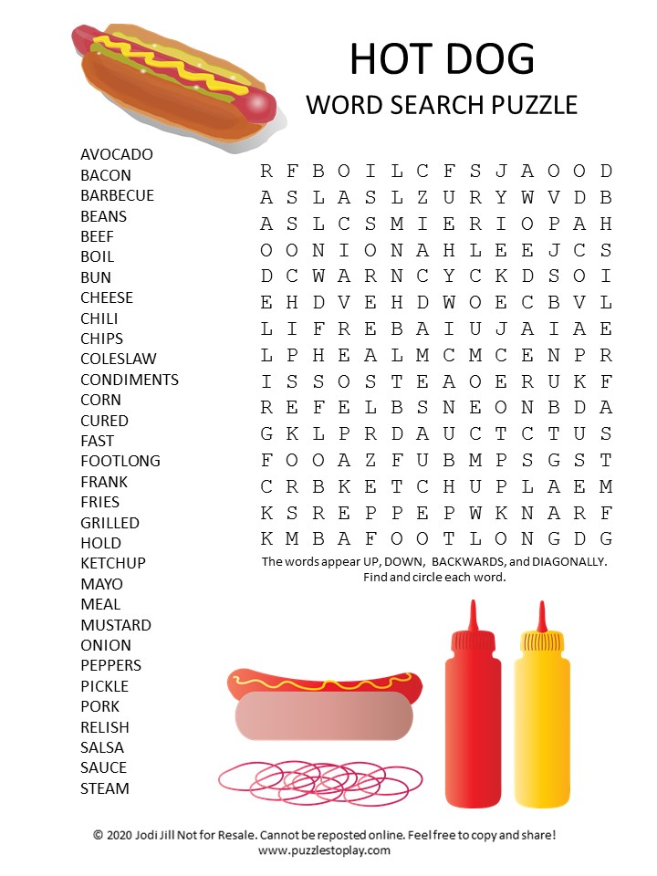 hot dog word search puzzle