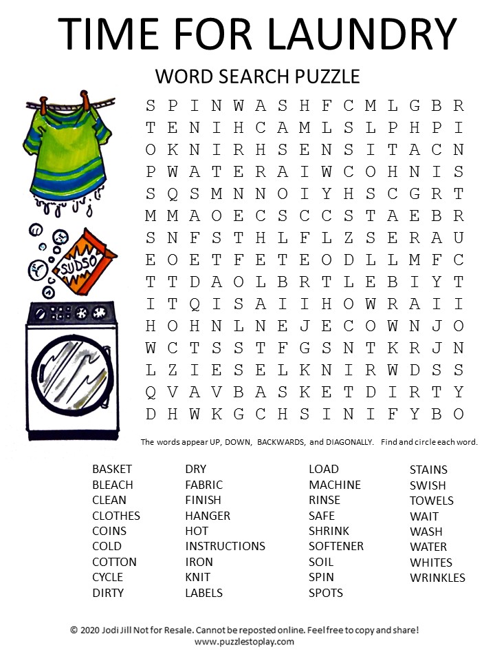laundry word search puzzle