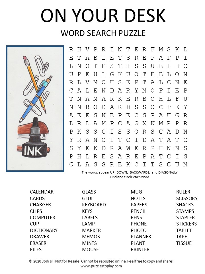 on your desk word search puzzle