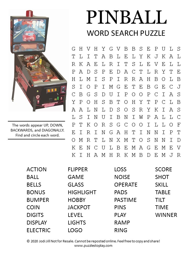 pinball word search puzzle 