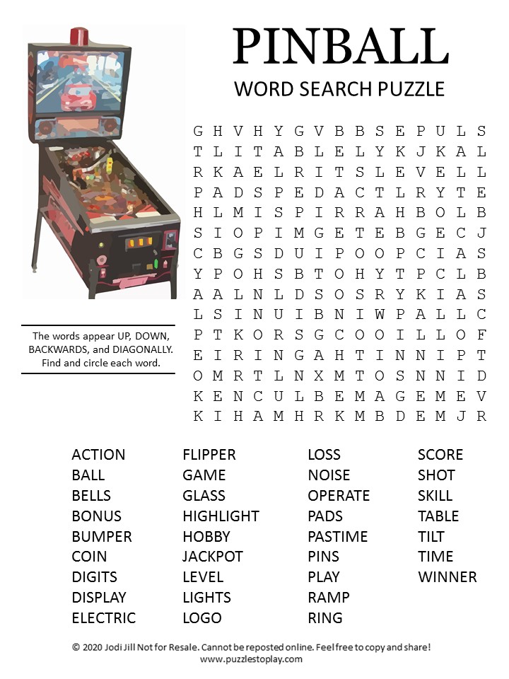 Pinball Word Search Puzzle - Puzzles to Play