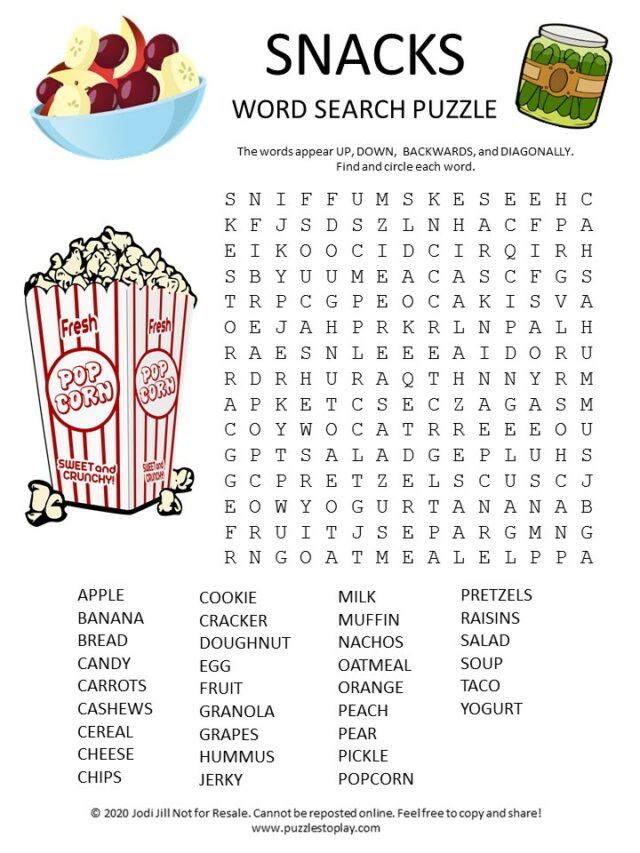 Snacks Word Search Puzzle Puzzles To Play