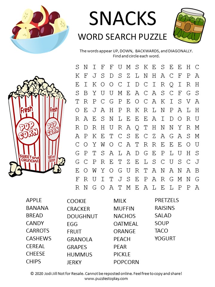 Snacks Word Search Puzzle - Puzzles to Play