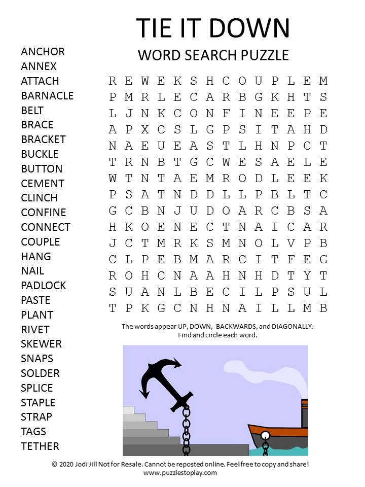 tie it down word search puzzle