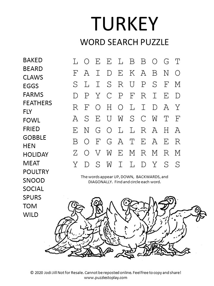 turkey word search puzzle