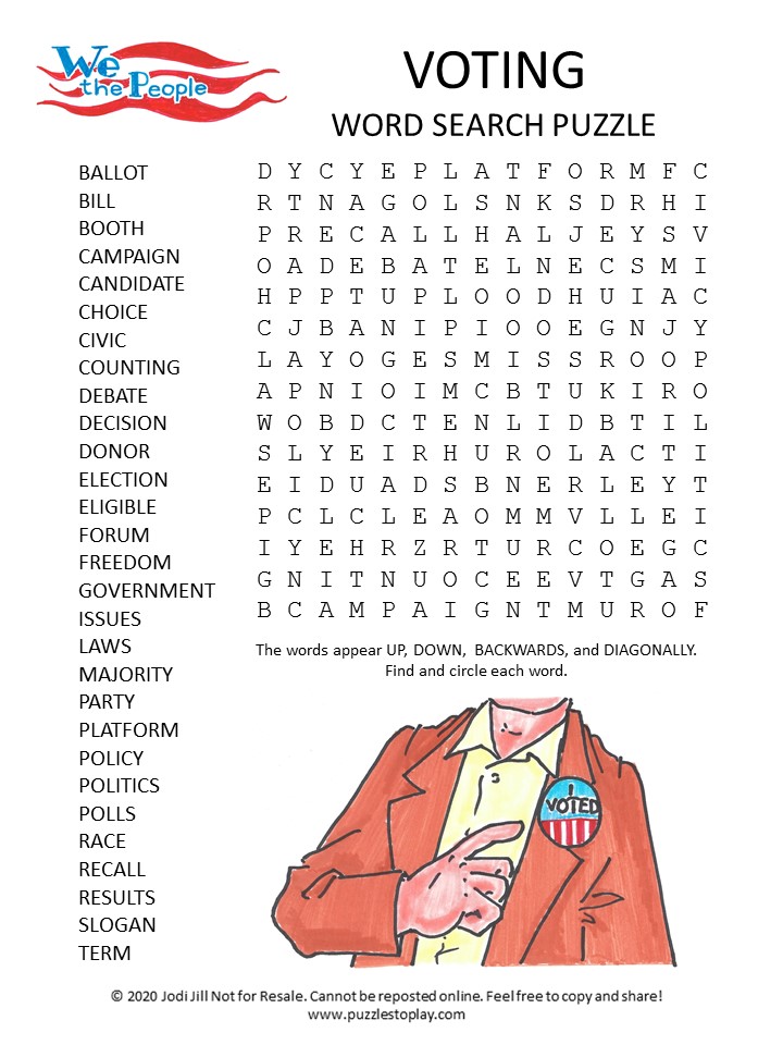 Free Printable Election Day Word Search