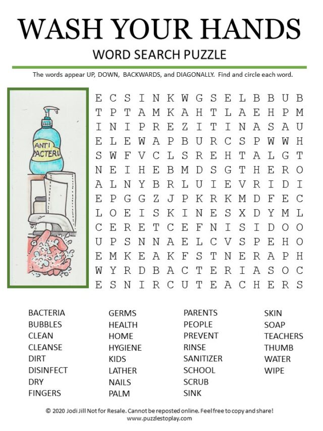 Wash Your Hands Word Search Puzzle Puzzles To Play