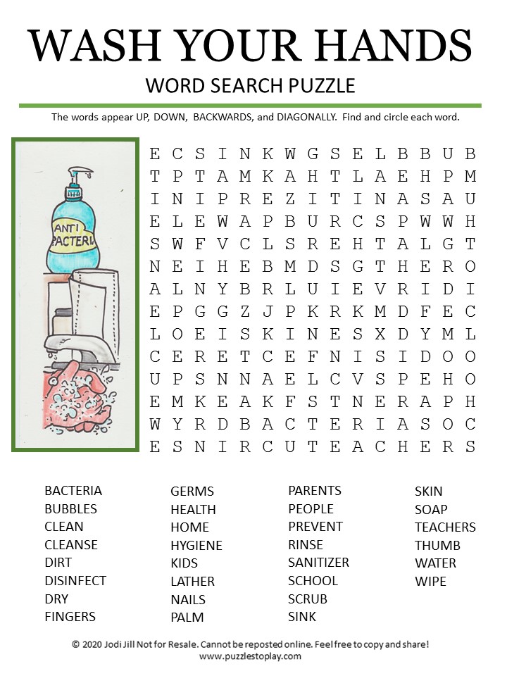 Wash Your Hands Word Search Puzzle