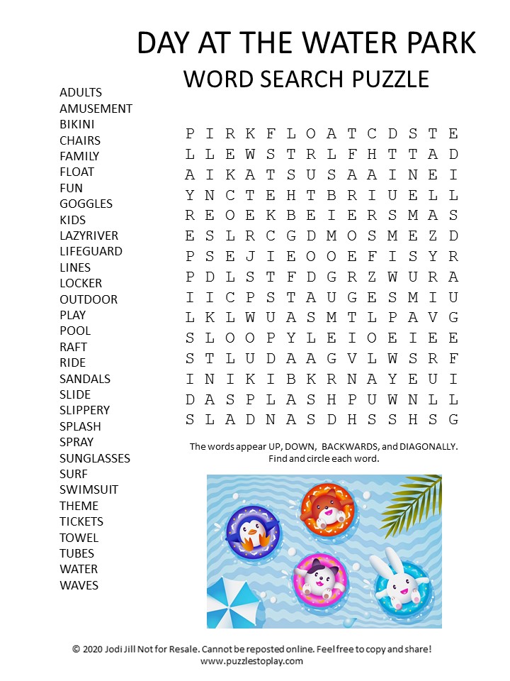 water park word search puzzle
