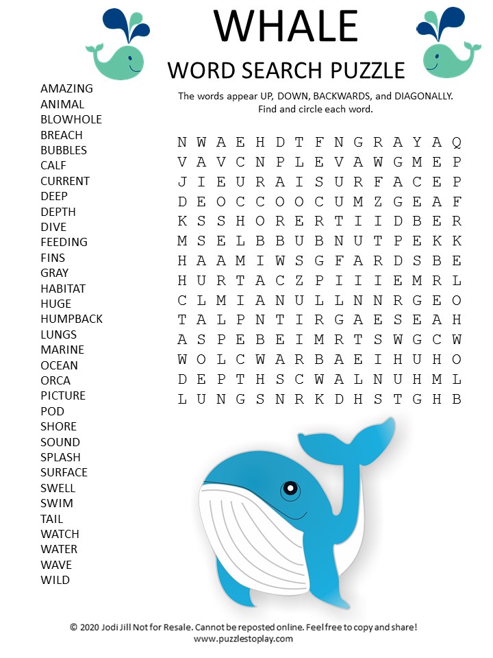 About Whales Word Search