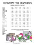 Christmas tree ornaments word search puzzle