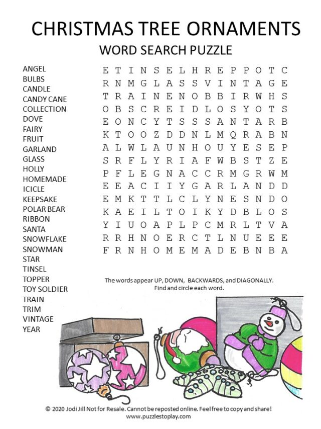 Christmas Tree Ornaments Word Search Puzzle Puzzles To Play