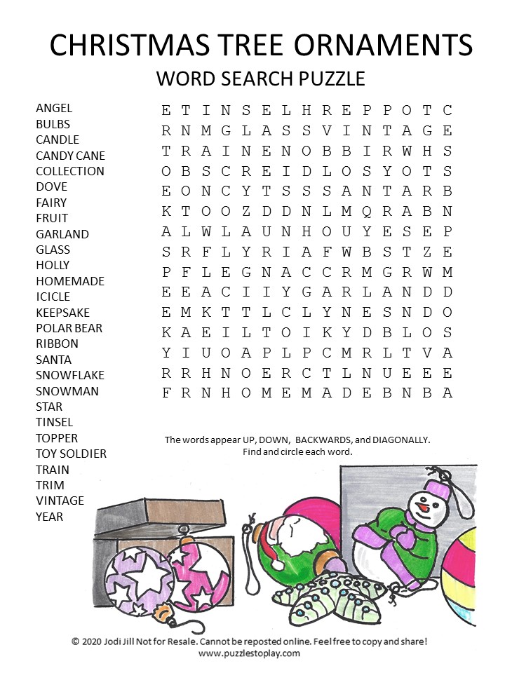 christmas tree ornaments word search puzzle puzzles to play