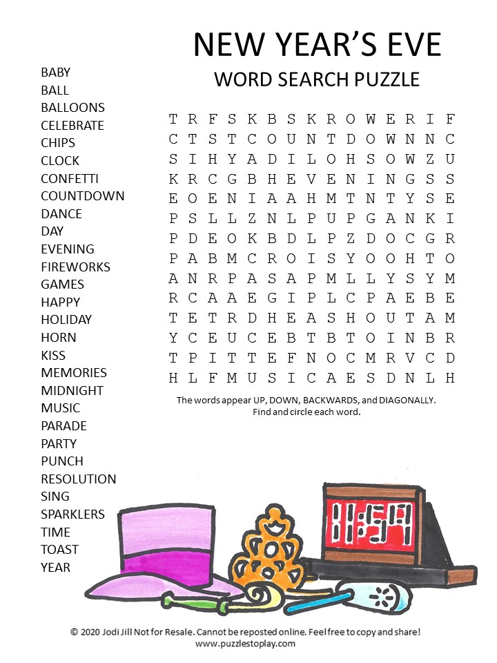 Free Printable New Years Eve Word Search