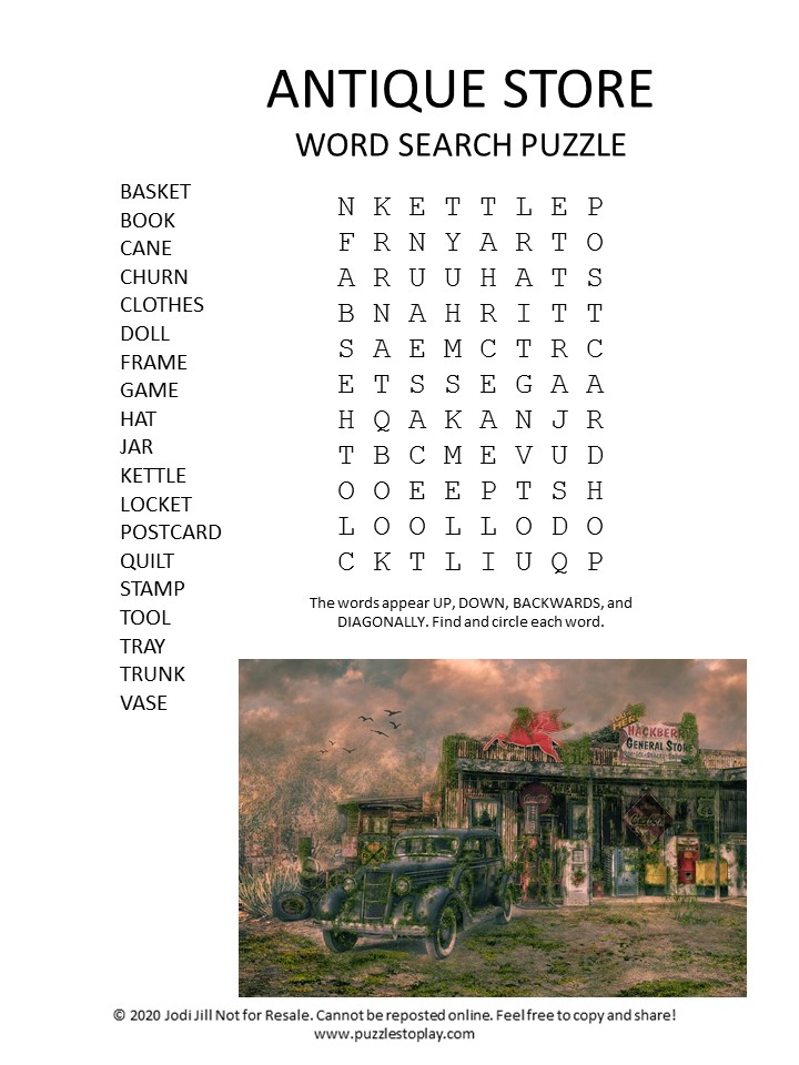 antique store word search puzzle