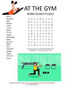 at the gym word search puzzle