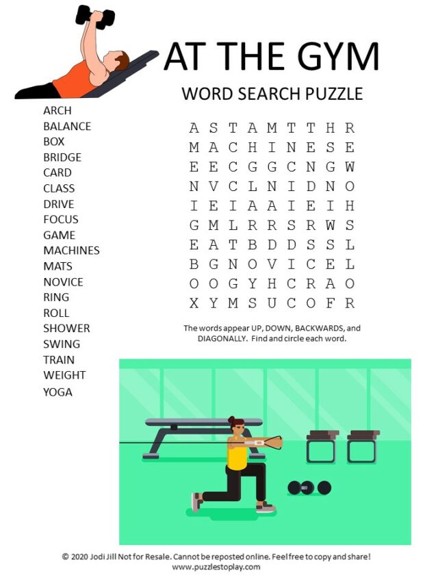 Gym Word Search Puzzle Puzzles To Play