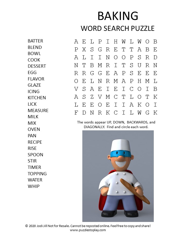 Baking Word Search Printable - Printable Word Searches