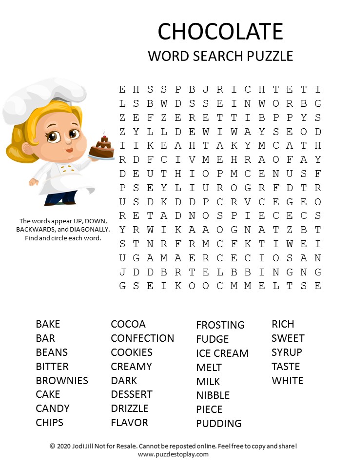 Chocolate Word Search Puzzle - Puzzles To Play