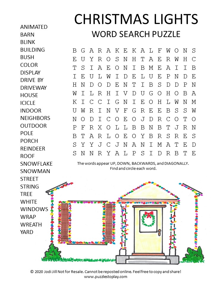 christmas lights word search puzzle