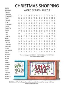 christmas shopping word search puzzle