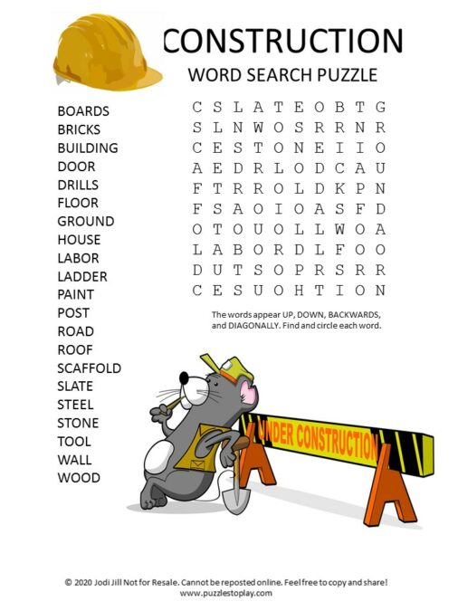 Construction Word Search Puzzle Puzzles To Play