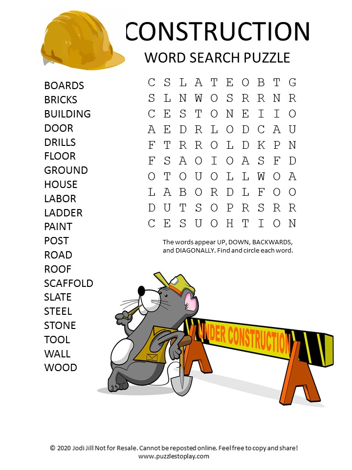 construction terms word search