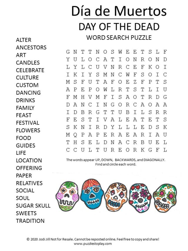 day of the dead fun activities word search 4 answers