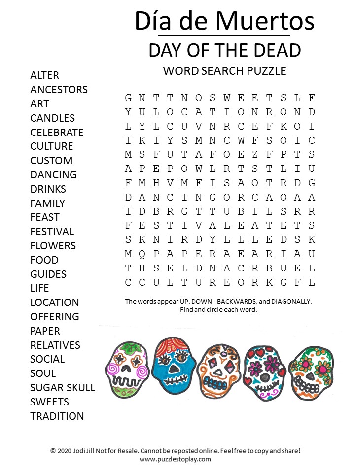 Day Of The Dead Word Search Free Printable Printable Templates