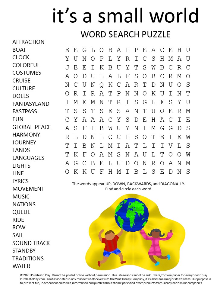disney world its a small world ride word search puzzle