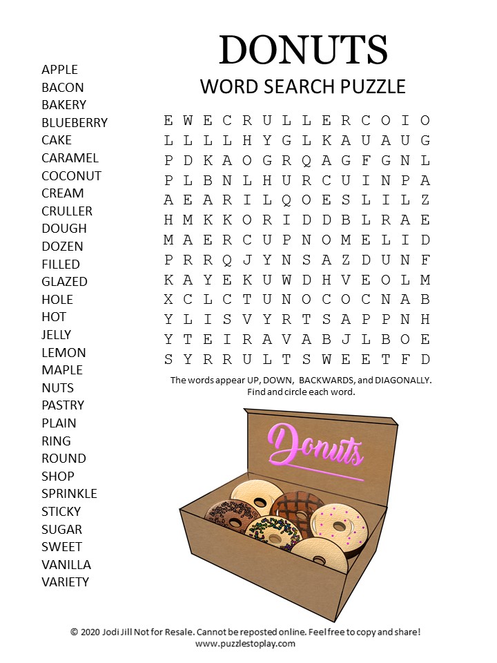 Donut Word Search Puzzle Puzzles to Play