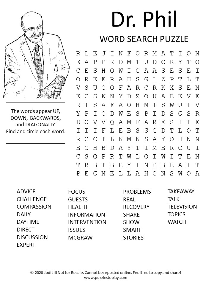dr phil word search puzzle