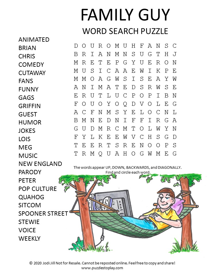 family guy word search puzzle