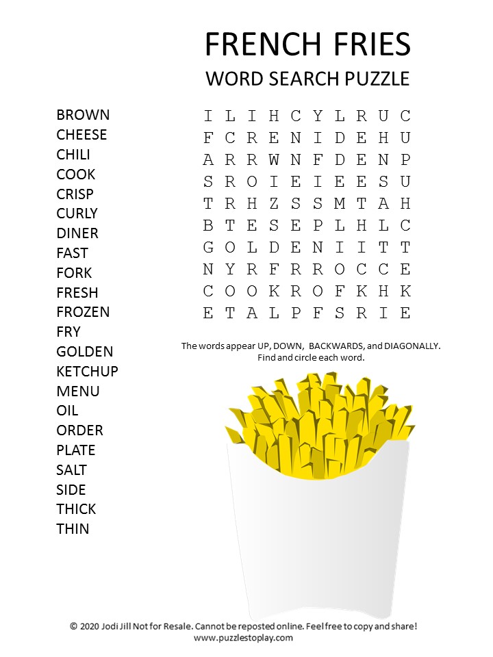 french fries word search puzzle