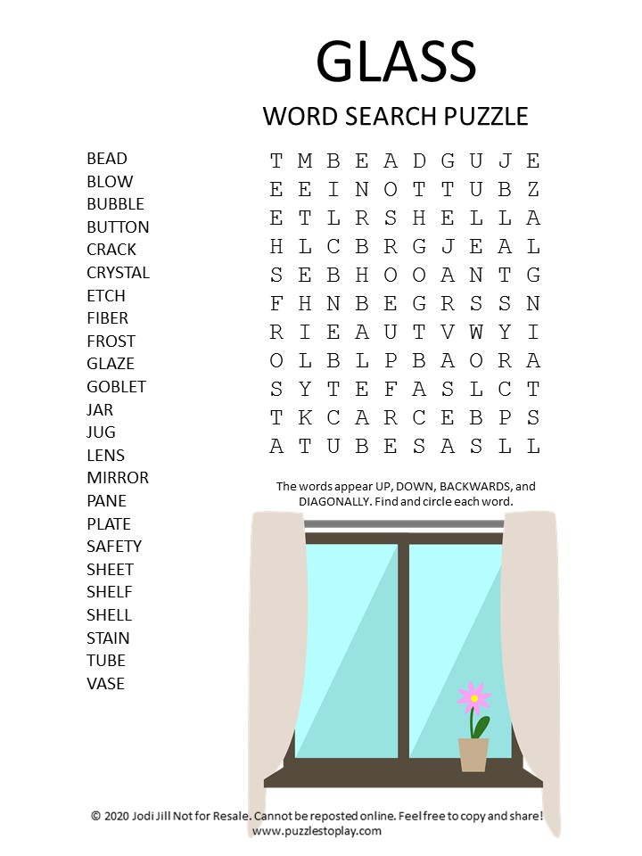 glass word search puzzle