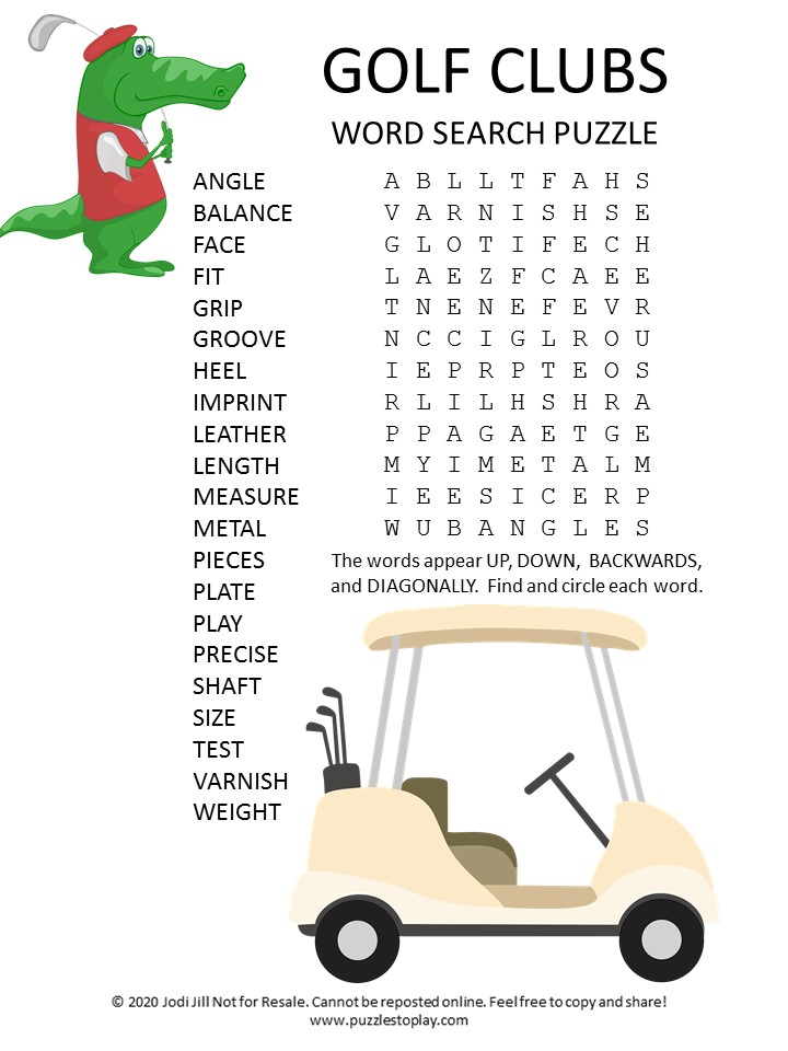 Golf Clubs Word Search Puzzle Puzzles to Play