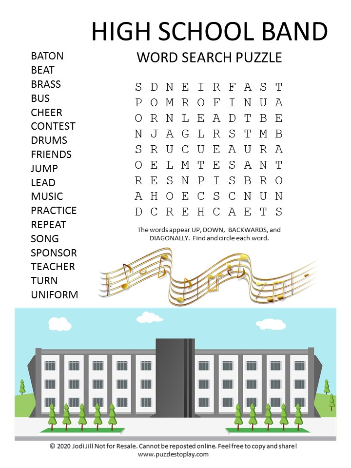 High School Band Word Search Puzzle