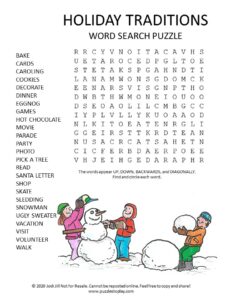 holiday traditions word search puzzle
