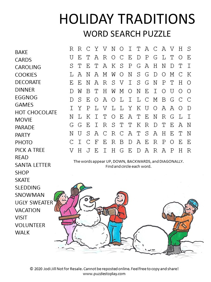 Holiday Traditions Word Search Puzzle - Puzzles to Play