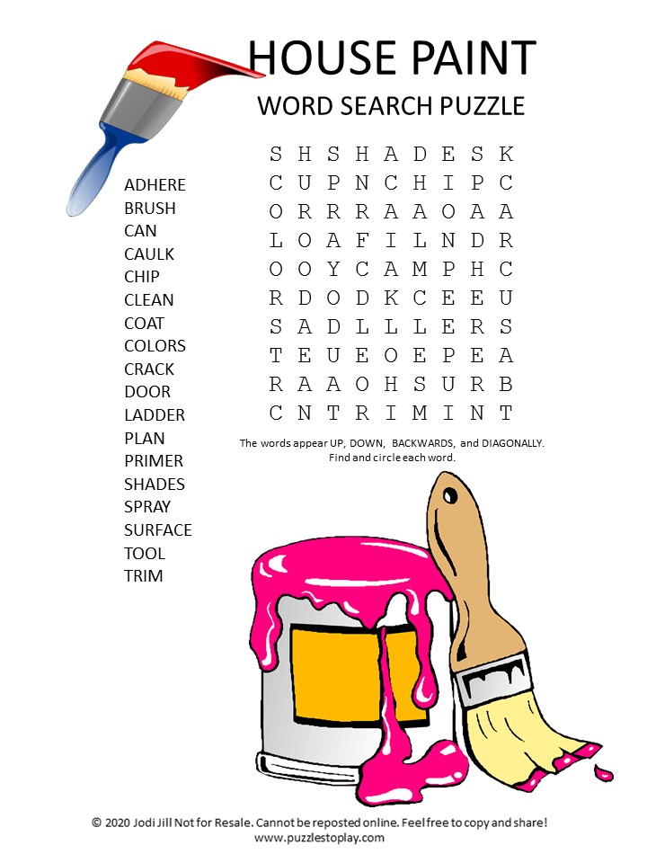 house paint word search puzzle