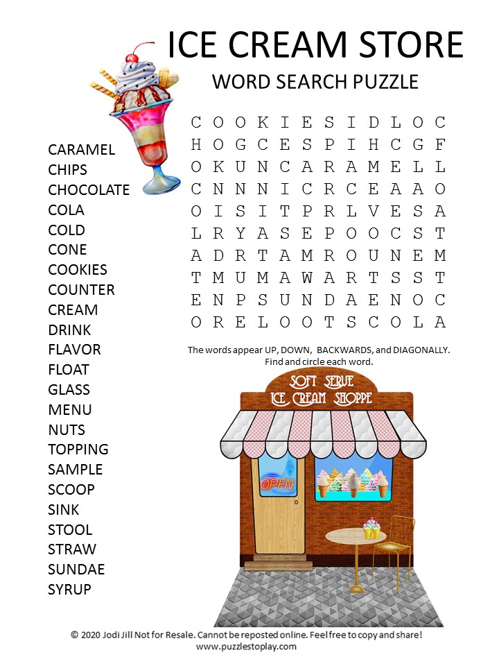 Ice Cream Word Search Printable Printable World Holiday