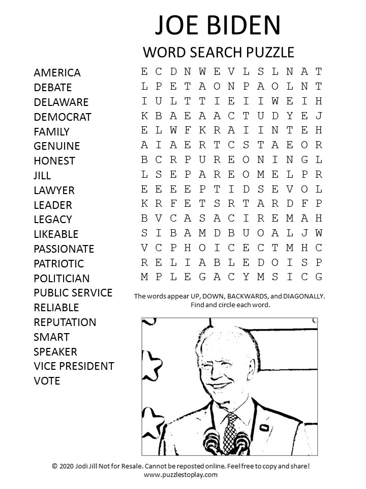 Joe Biden word search puzzle